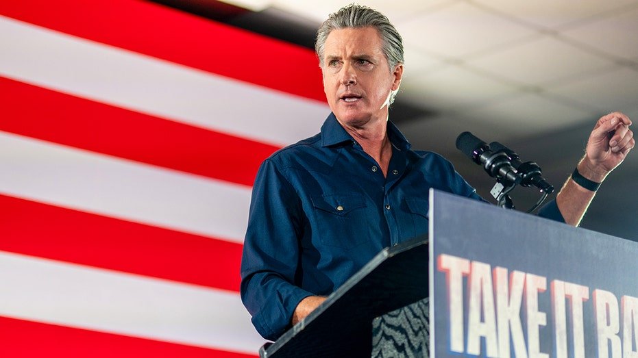 California Governor Gavin Newsom gives speech