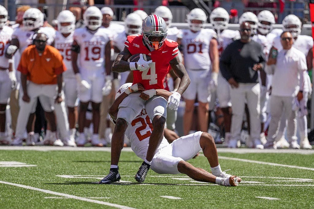 Jeremiah Smith and Ohio State beat Texas 14-7 in 2025. (Photo by Jason Mowry/Getty Images)