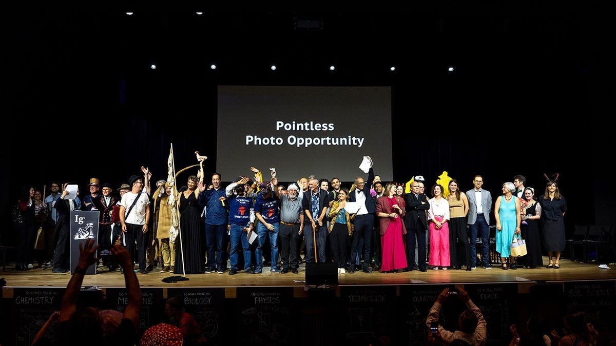 Ig Nobel Prize winners pose for a group picture at the Zurich Convention Center.