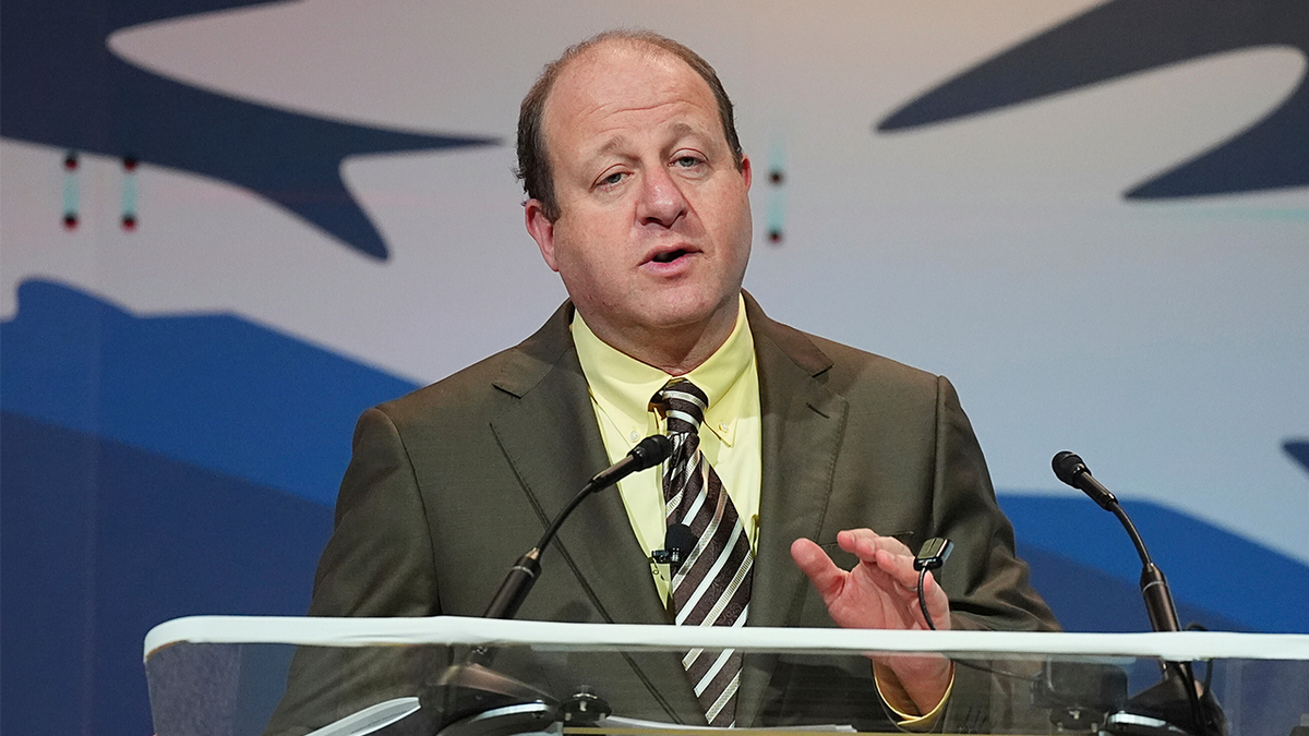 Colorado Gov. Jared Polis speaks to the National Governors Association at the Broadmoor Hotel in Colorado Springs, Colo., July 25, 2025.