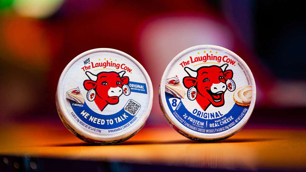 The Laughing Cow ditches iconic smile and teases cheese shoppers with cryptic message on packaging The Laughing Cow ditches iconic smile and teases cheese shoppers with cryptic message on packaging