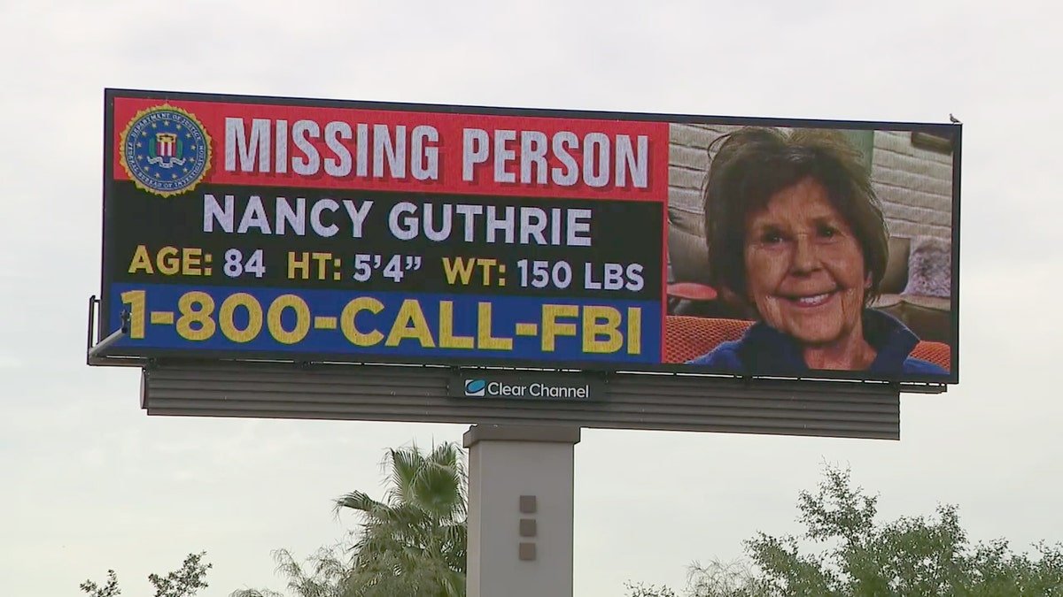 Nancy Guthrie's missing person billboard standing in Phoenix, Arizona.