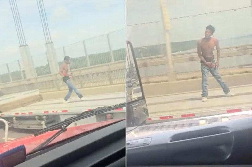 NYC daredevil dances, jumps on flatbed truck as it speeds across George Washington Bridge, wild video shows NYC daredevil dances, jumps on flatbed truck as it speeds across George Washington Bridge, wild video shows