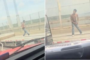 NYC daredevil dances, jumps on flatbed truck as it speeds across George Washington Bridge, wild video shows