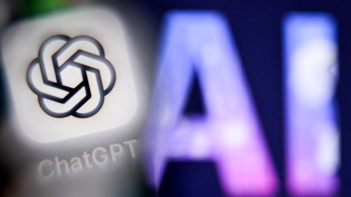 A Chat GPT logo (left) and AI letters (right)
