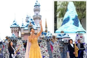 Disneyland fans lose it over snow-capped castle spotted on the move months before Christmas Disneyland fans lose it over snow-capped castle spotted on the move months before Christmas