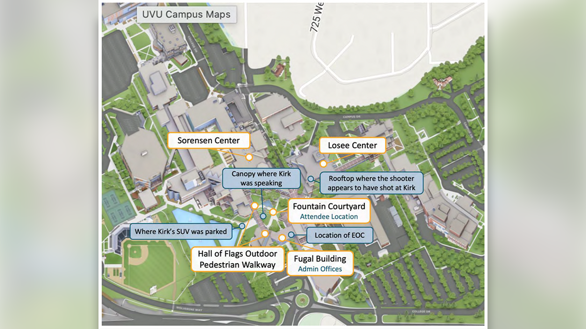 A map of the UVU campus with key locations highlighted