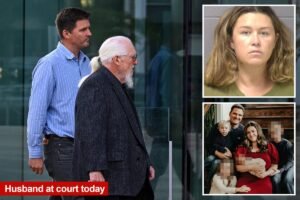 Corie Walsh’s husband supports her in court after she allegedly hanged their 2-year-old — as she pleads not guilty
