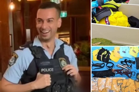 Beau Lamarre-Condon and photographs of items found in a skip bin after he allegedly murdered Jesse Baird and Luke Davies.